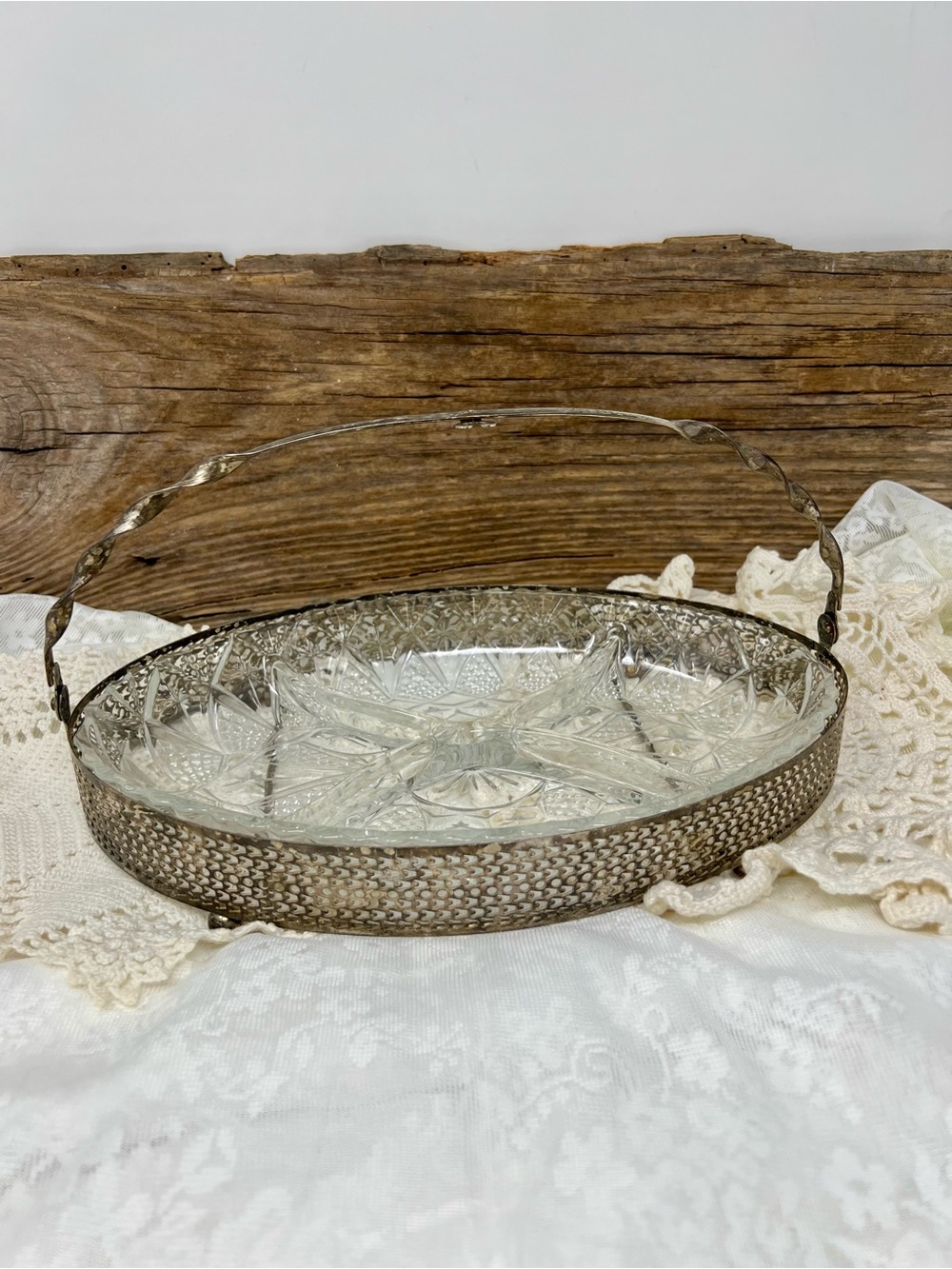 Vintage Pressed Glass Relish Dish